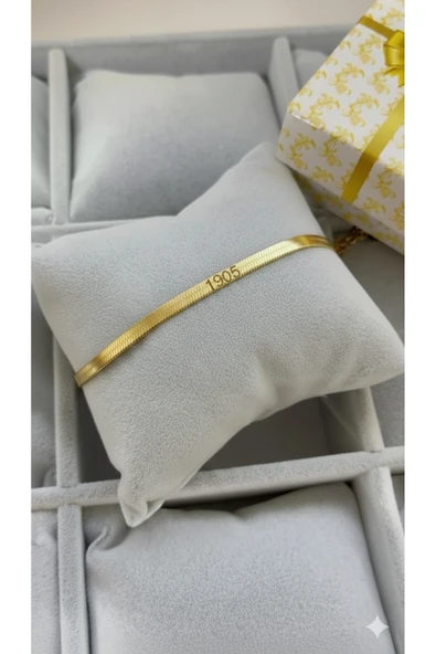 C&On Design ✨ 1905 Ruhunu Taşıyan İtalyan Çelik Bileklik - Paslanmaz Yassı Zincir---GOLD ZİNCİR ürün görseli 1