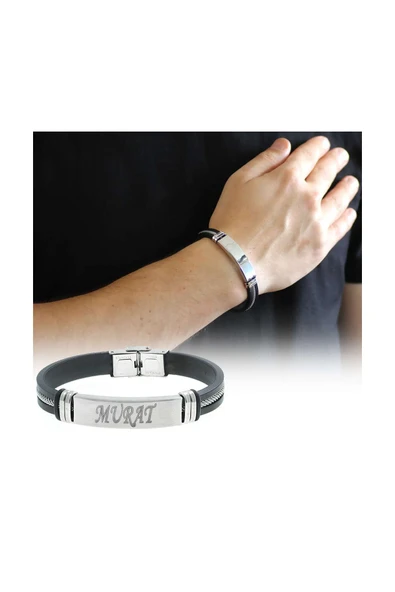 C&On Design Kişiye Özel İsim Yazılı Çelik-Deri Bileklik (Model-3) 104000476 ürün görseli 1
