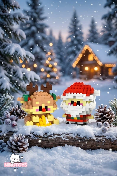 C&On Design Bricks Yılbaşı Özel Seri Mini Yapı Oyuncak Noel Baba ve Geyik 2'li Set ürün görseli 1