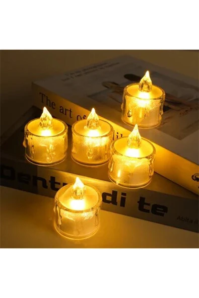 C&On Design Titreyen Alevli Kristal Erimiş Led Mum 5'li Hareketli Alevli Eriyen Yapay Mum Pilli Led ürün görseli 1