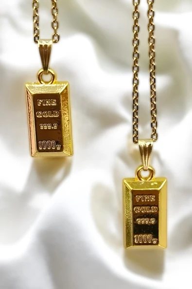 C&On Design Altın Renk Külçe Kolye – Fine Gold 999.9 Tasarım Kolye – Kadın Minimal Takı ürün görseli 1