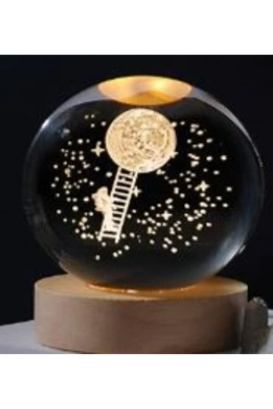 C&On Design Renkli Dekoratif Merdiven Astronot Temalı Ahşap ve Cam Küre, Işıklı, Büyük Boy ürün görseli 1
