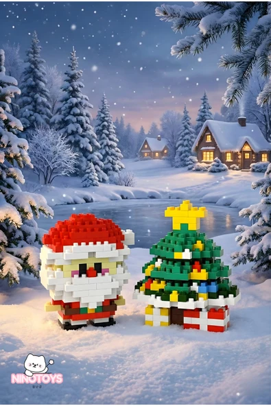 C&On Design Bricks Yılbaşı Özel Seri Mini Yapı Oyuncak Noel Baba ve Yılbaşı Ağacı 2'li Set ürün görseli 1
