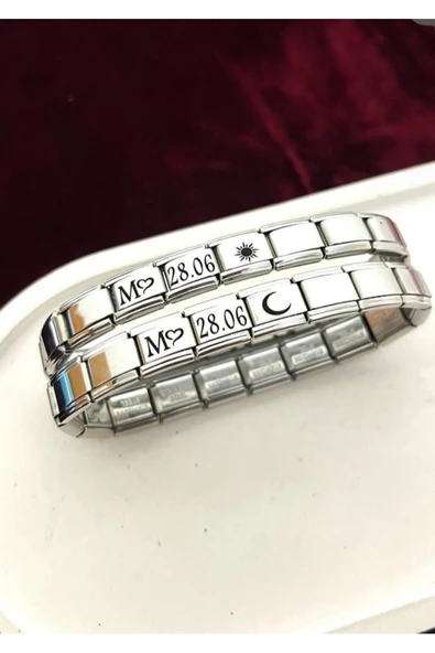 C&On Design Harfli Güneş Ay Italyan Charm Çelik Çift Bilekliği ürün görseli 1
