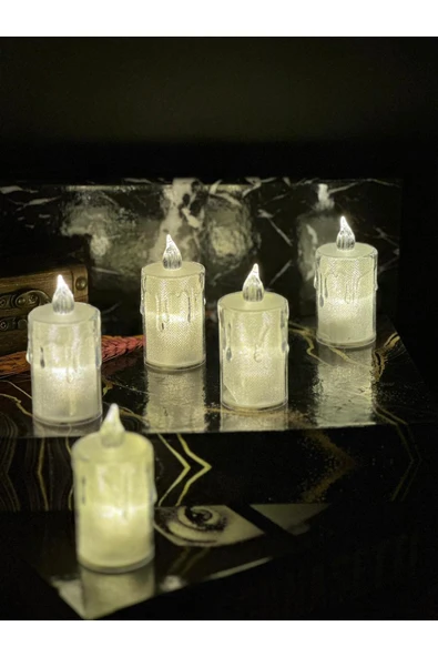 C&On Design Titreyen Alevli Kristal Erimiş Led Mum 5'li Hareket Alevli Eriyen Yapay Mum Pilli Led ürün görseli 1
