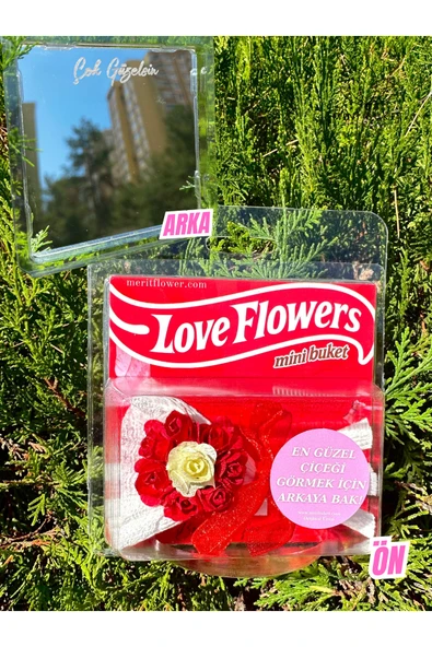 C&On Design Mini Buket Aynalı Love Flowers Tasarım Kırmızı Çiçek, Sevgiliye Hediye, Hot Flowers ürün görseli 1