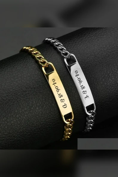 C&On Design Kişiye Özel Isimli Kararmaz Çift Çelik Bileklik / Söz, Tarih, Harf, Logo Baskılı ürün görseli 1