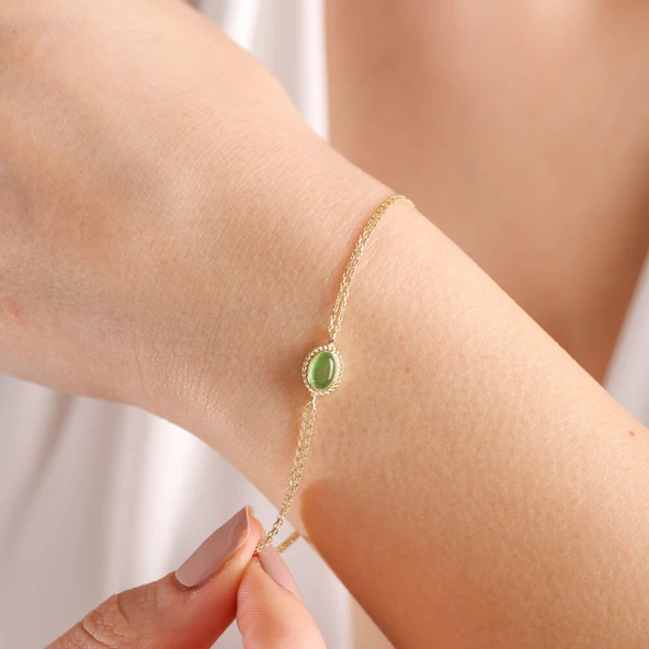 Altın Vintage Bileklik Opal Green - Resim 2