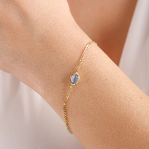 Altın Vintage Bileklik Opal Blue - Resim 2