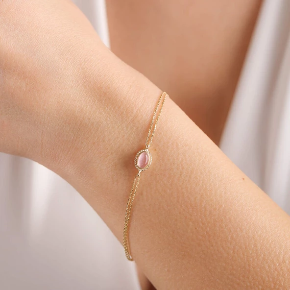 Altın Vintage Bileklik Opal Pink ürün görseli 1
