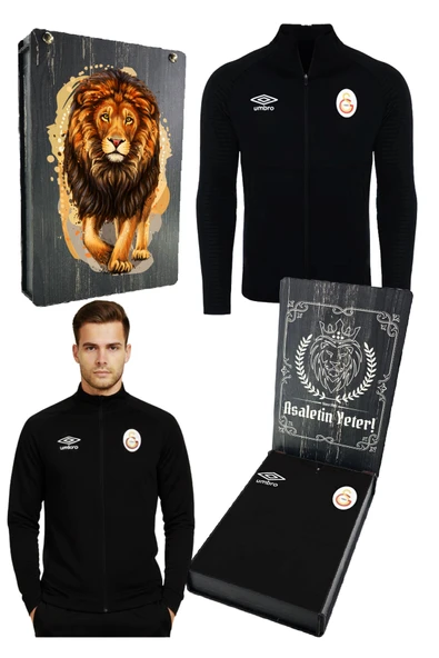 Galatasaray Orijinal Lisanslı Tam Fermuarlı Siyah Sweat UV Hediyelik Ahşap Kutu ürün görseli 1