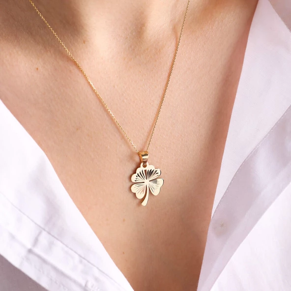 14 Ayar Altın Yonca Kolye 1.8 cm ürün görseli 1