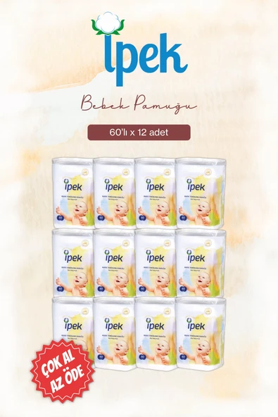 İpek Bebek Temizleme Pamuğu 60'lı x 12 paket ürün görseli 1