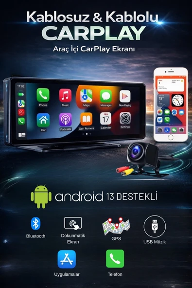 ANDROID 13 İŞLETİM SİSTEMLİ TÜM ARAÇLARA VE TELEFONLARA UYUMLU CARPLAY ürün görseli 1