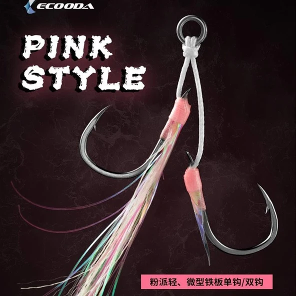 Ecooda Pink Style Light Jigging Double Hooks Assist İğne - Resim 2