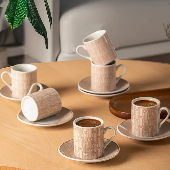 Porsima Sd-210-5 Porselen 6 Kişilik Fincan Seti 12 Parça Türk Kahvesi Fincanı Takımı-100ml ürün görseli 1
