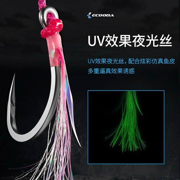 Ecooda Pink Style Light Jigging Single Hooks Assist İğne - Resim 5