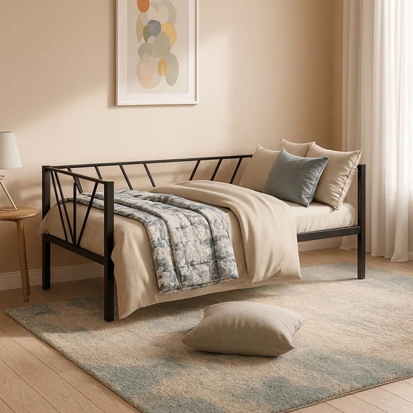 Unimet Alchera Daybed Tek Kişilik Sedir Metal Karyola - Siyah (90X190 - 90X200) ürün görseli 1