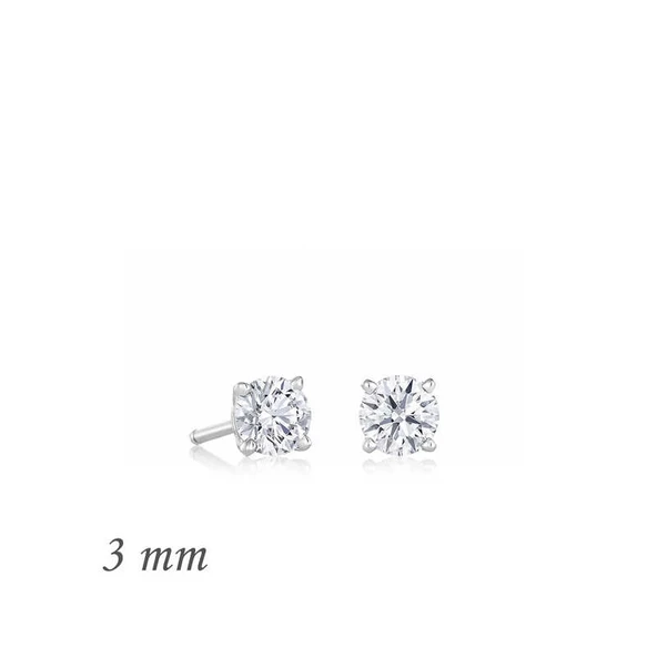 Gümüş Yuvarlak Tek Taş Zirkon Küpe - 3 mm ürün görseli 1