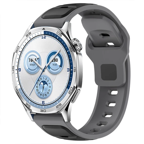 Huawei Watch GT5 46mm ve GT4 46mm İle Uyumlu Çift Renkli Spor Silikon Kordon Nefes Alabilir Konforlu  Koyu Gri ürün görseli 1