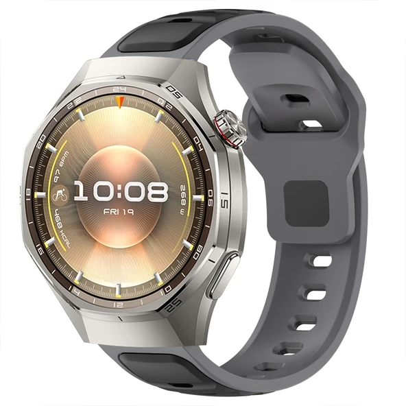 Huawei Watch GT6 Pro 46mm İle Uyumlu Çift Renkli Spor Silikon Kordon Nefes Alabilir Konforlu  Koyu Gri ürün görseli 1