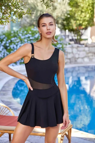 Pierre Cardin Yeni Sezon 2025 Su Tutmayan Kumaş Tül Detaylı Askılı Etekli Mayo Ht2758 ürün görseli 1