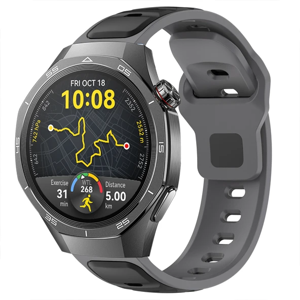 Huawei Watch GT5 Pro 46mm İle Uyumlu Çift Renkli Spor Silikon Kordon Nefes Alabilir Konforlu  Koyu Gri ürün görseli 1