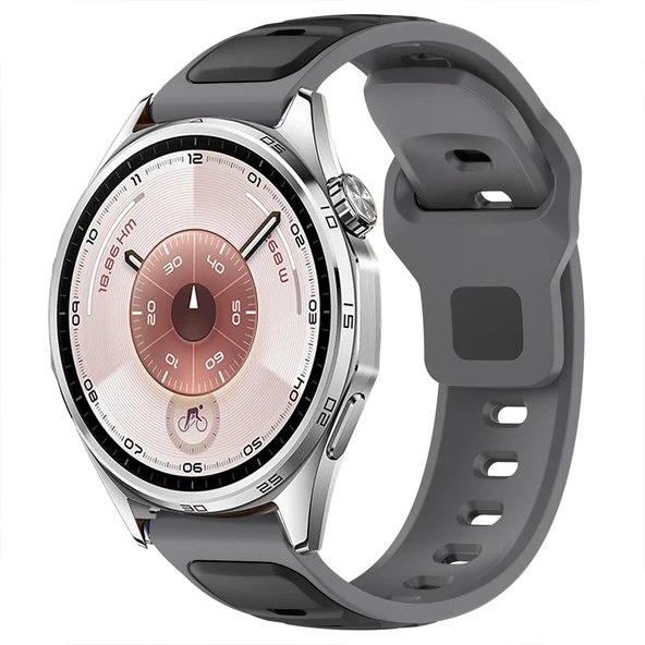 Huawei Watch GT6 46mm İle Uyumlu Çift Renkli Spor Silikon Kordon Nefes Alabilir Konforlu  Koyu Gri ürün görseli 1