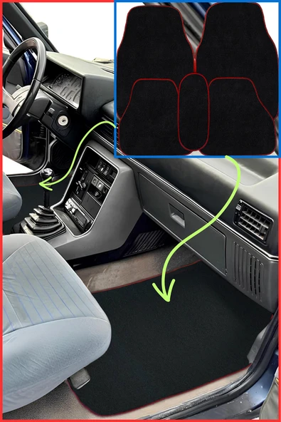 Renault Broadway R9 /11 Spring Fairway Flash 5 Parça Araç Halı Paspas - Kırmızı Kenarlı Oto Paspas ürün görseli 1