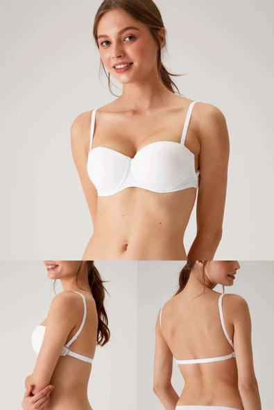 6027 Beyaz Pisa Push Up Straplez Multi Function Mikro Sütyen Askı Hediyeli - Resim 4
