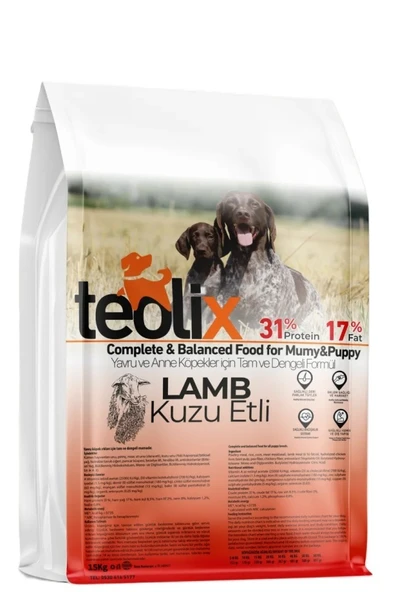 TEOLİX Yavru ve Anne Köpekler İçin Kuzu Etli ve Pirinçli Yetişkin Köpek Maması 15 kg ürün görseli 1
