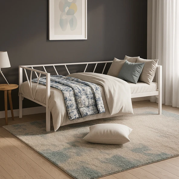 Unimet Alchera Daybed Tek Kişilik Sedir Metal Karyola - Beyaz (90X190 - 90X200) ürün görseli 1