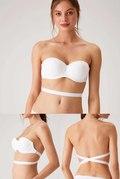 6027 Beyaz Pisa Push Up Straplez Multi Function Mikro Sütyen Askı Hediyeli - Resim 2