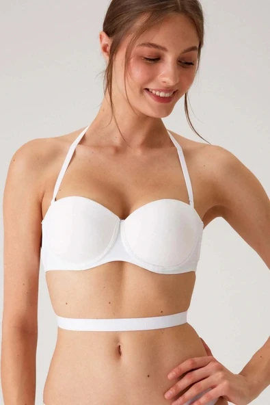 6027 Beyaz Pisa Push Up Straplez Multi Function Mikro Sütyen Askı Hediyeli - Resim 5