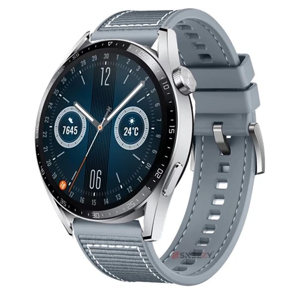 Huawei Watch GT2 Elite-Sport-Classic 46mm-GT2 Pro 22mm Uyumlu Dikiş Desenli Dokuma Silikon Kordon  Gri ürün görseli 1