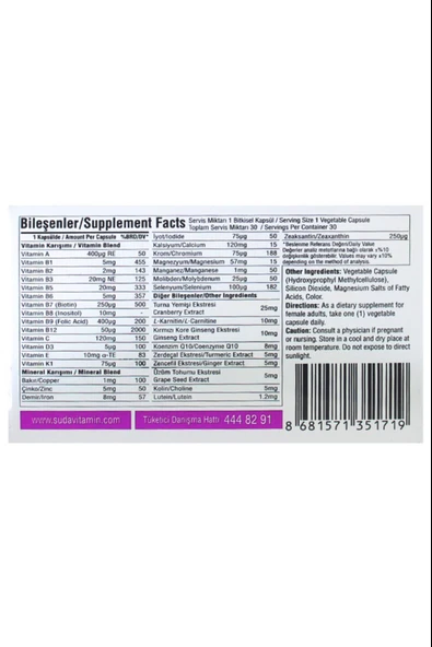 Suda Vitamin Multifem Multivitamin 30 Kapsül - Resim 4