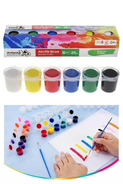 Akrilik Boya 6 Renk 1 Adet Artlantis 25 ml 6 lı Akrilik Boya Resim Dersi Tuval Ahşap Taş Boya Seti ürün görseli 1