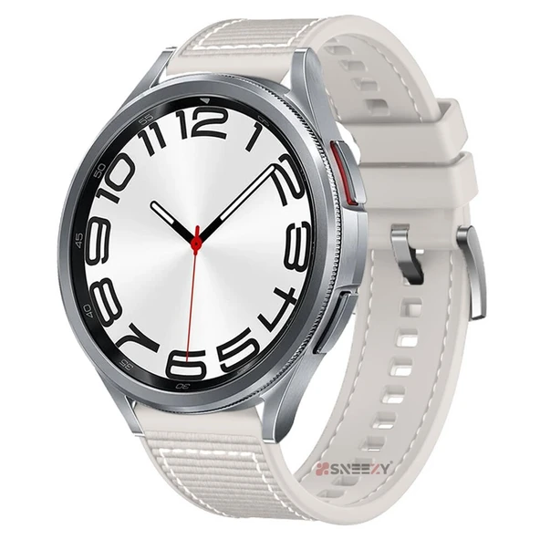 Samsung Gear S3 Frontier R760 - S3 Classic R770 22mm Uyumlu Dikiş Desenli Dokuma Silikon Kordon  Starlight ürün görseli 1
