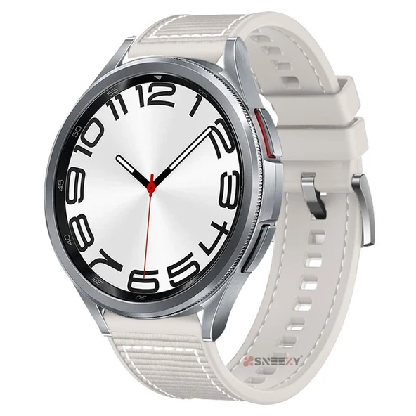 Samsung Galaxy Watch 46mm R800 Watch 3 45mm R840 22mm Uyumlu Dikiş Desenli Dokuma Silikon Kordon  Starlight ürün görseli 1