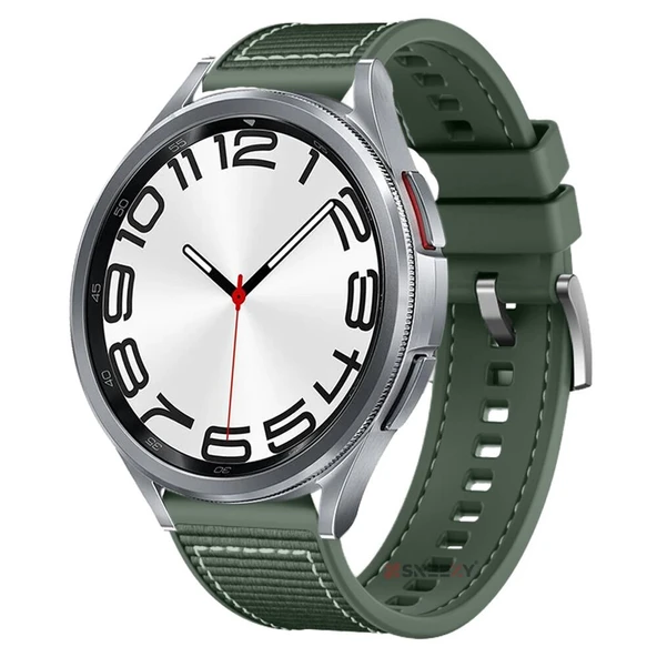 Samsung Gear S3 Frontier R760 - S3 Classic R770 22mm Uyumlu Dikiş Desenli Dokuma Silikon Kordon  Haki ürün görseli 1