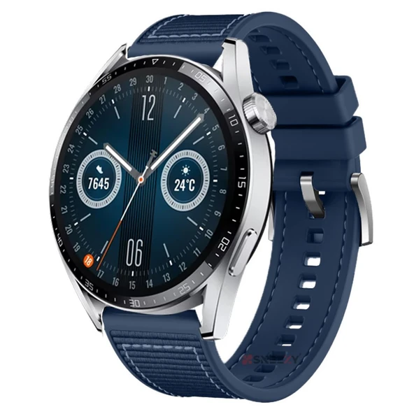 Huawei Watch GT2 Elite-Sport-Classic 46mm-GT2 Pro 22mm Uyumlu Dikiş Desenli Dokuma Silikon Kordon  Lacivert ürün görseli 1