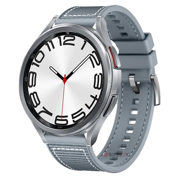 Samsung Galaxy Watch 46mm R800 Watch 3 45mm R840 22mm Uyumlu Dikiş Desenli Dokuma Silikon Kordon  Gri ürün görseli 1