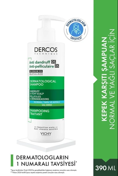 Vichy Dercos Anti-Pel Kepeğe Karşi Etkili Bakim Şampuan Normal/Yağlı Saçlar 390 ml ürün görseli 1