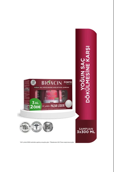 Bioxcin Forte Şampuan Tüm Saç Tipleri Için 3x300ml Yoğun Saç Dökülmesi Şampuanı ürün görseli 1