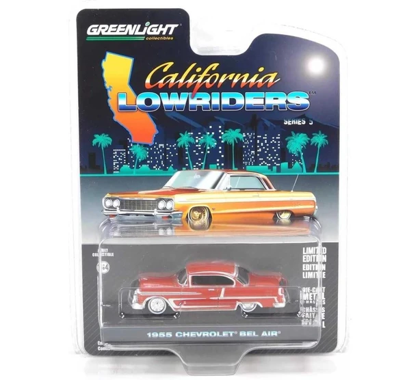 Greenlight California Lowriders Series 5 - 1955 Chevrolet Bel Air Kırmızı 1/64 Model Araba ürün görseli 1