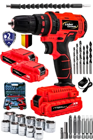 Lieber German Teknoloji 12volt Metal Şanjuman 27 Parça Setli Li-on 2x Akülü Şarjlı Vidalama Matkap ürün görseli 1