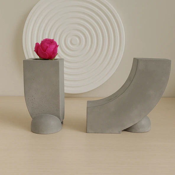 Beton Minimalist Vazo Mumluk 9.5 Cm 2 Li ürün görseli 1