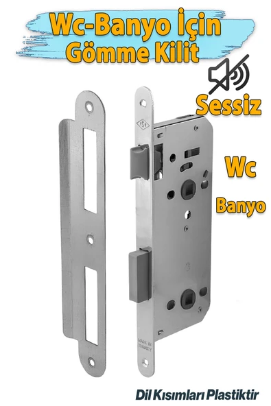 Banyo Wc Sessiz Kapı Gömme Kilidi 45 mm İç Silindirsiz Barelsiz Dayanıklı Metal Kilit Mekanizması ürün görseli 1