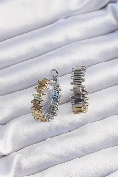 Pirinç Gold Gümüş Renkli Tırtıklı Halka Küpe - TJ-BKP9228 ürün görseli 1
