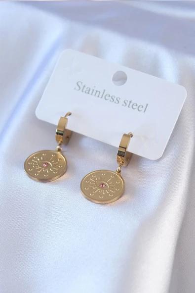 316L Çelik Gold Renk Göz İşleme Zirkon Taş Detay Kadın Küpe - TJ-BKP7702 ürün görseli 1